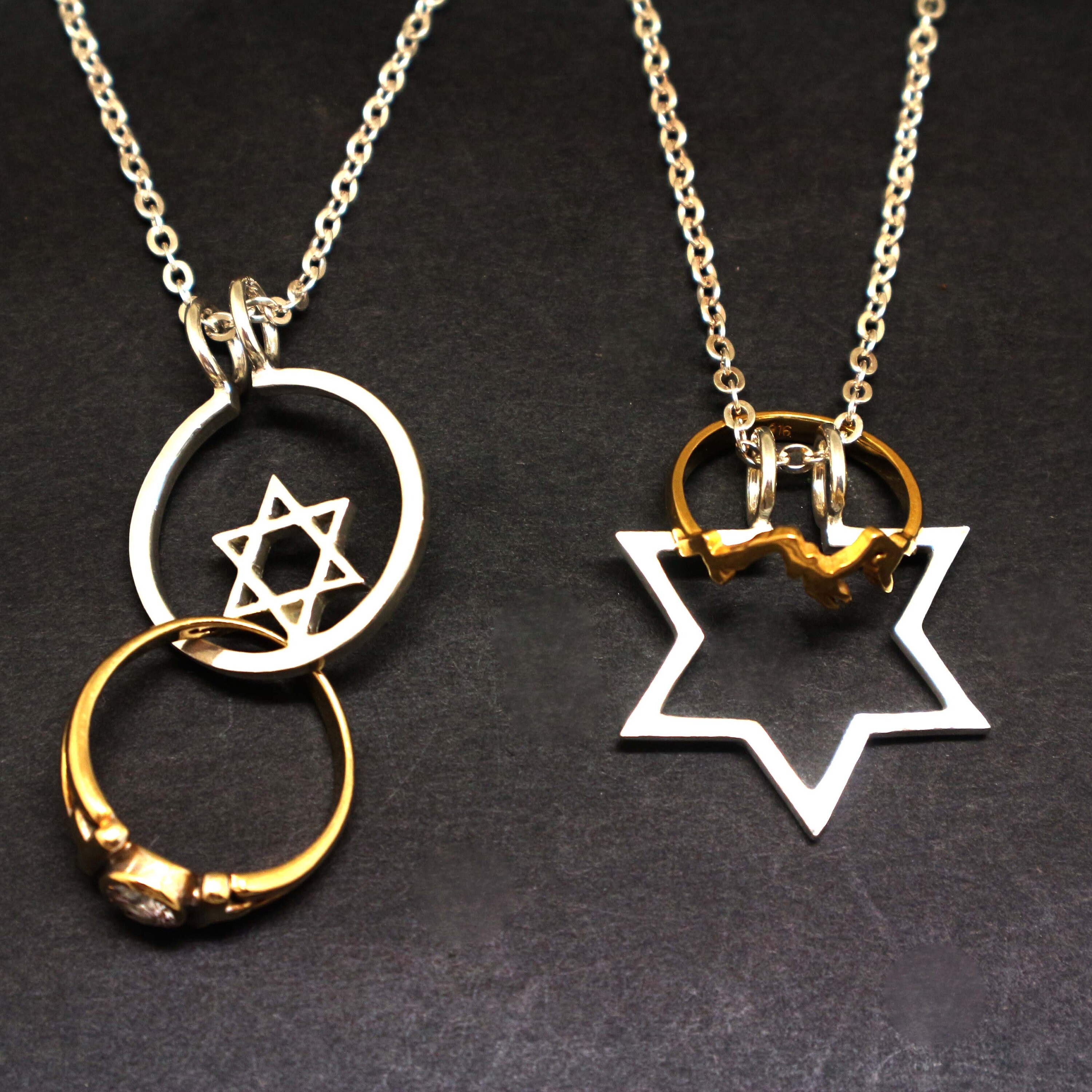 アクセサリー David Sigal Necklace Ring Set Rank A Silver Star of David Necklace - Ring Holder Necklace, Jewish