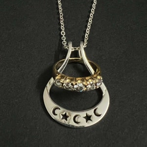 Silber Mond Stern Ring Halskette - Himmlische Schmuck Geschenke für Mutter, Tochter, Frau, Astronom, Astrologie, Geek