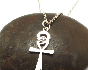 Sterling Silver Ankh Necklace: Eye of Horus Egyptian Jewelry