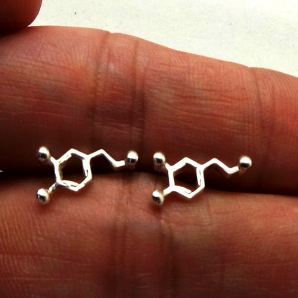 Sterling SIlver Dopamine Molecule Earring Stud - Sience, Chemistry Chemical Structure Jewelry - Molecular jewelry - Gift for Graduation