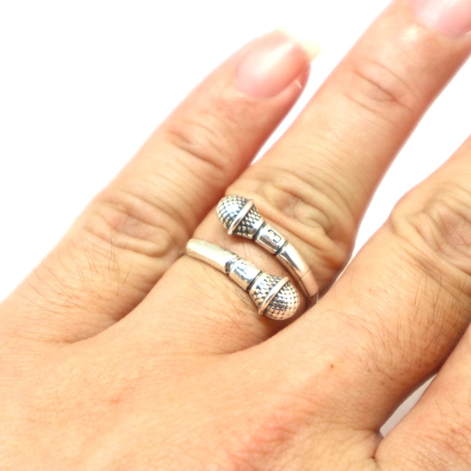 Silver Microphone Ring Music Wrap Ring Gift for Music Etsy
