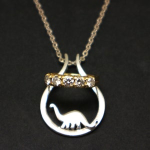 Silver Dinosaur Ring Holder Necklace - Dino Ring Keeper Necklace, Gift for Wife, Women, Mother, Daughter