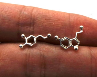 Serotonin and Dopamine Molecule Stud Earring - Mix Match Earring, Science Earring, Psychology Jewelry,Geek Earring,Doctor Nurse Earring Gift
