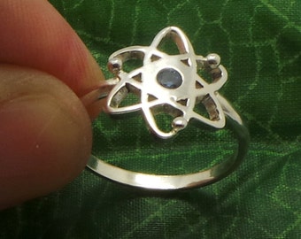 Wissenschaft Silber Ring: Personalisierte Sapphire Blau Birthstone Cz
