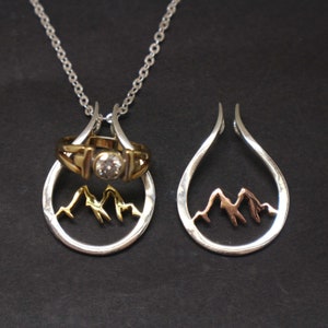 Collar porta-anillos Gold Over Mountain - Collar para guardar anillos de boda y compromiso, regalo para esposa, mujer, madre, hija.