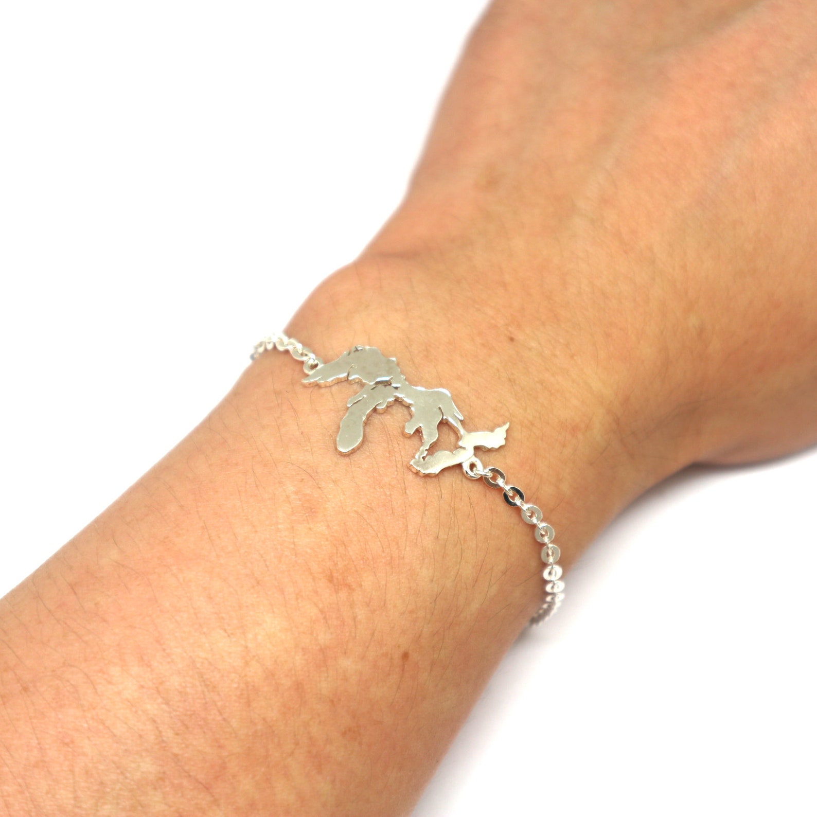 Silver Great Lakes Michigan Chain Bracelet Michigan Jewelry Etsy