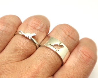 Bague de promesse de loutre en argent pour couples - Bijoux d’animaux, assortie à sa bague, bague de fiançailles alternative, cadeau d’anniversaire