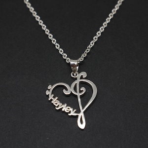Personalized Name Music Note Necklace for Women - Treble Clef and Bass Clef Initial Necklace, Gift for musician, teacher, pianist, guitarist