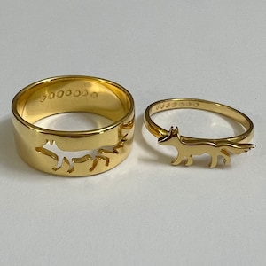 Silver Fox Promise Ring for Couple - Fox Jewelry, His and Her Fox Matching Ring, Alternative Engagement Wedding Ring, Fox Lovers Gift