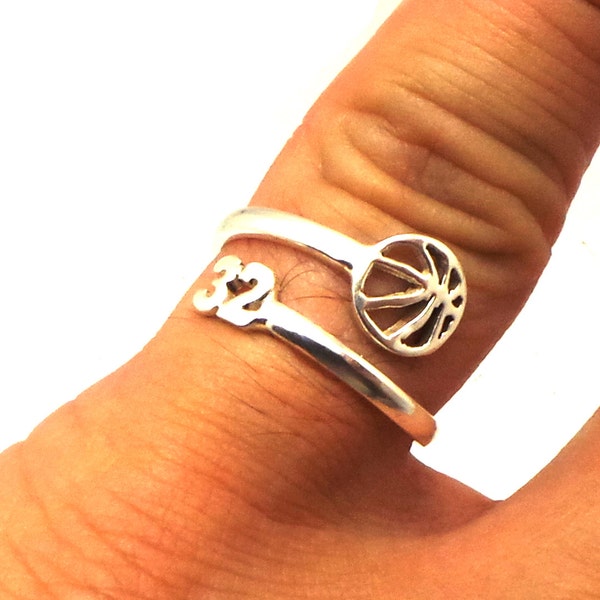 Silver Personalized Basketball Number Ring - Custom Number Gift for Mom, Sport Ring, Outdoor Sport Gift, Netball, Basket Ball Gift for Her