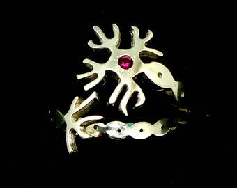 Silver Neuron Anatomy Ring - Collana Neuron Jewelry, Science, Biology Nerve Brain Cell Ring,Neuroscience, Gift for Geek Chic, Psychology