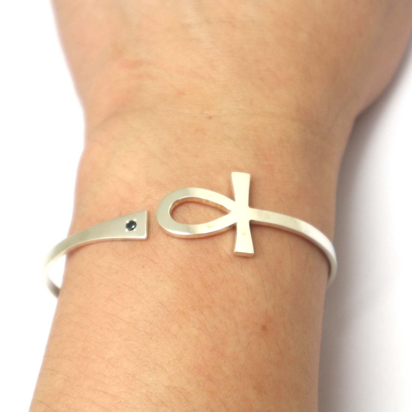 Egyptian Ankh Bracelet Bangle With Black Stone Ankh Jewelry Etsy