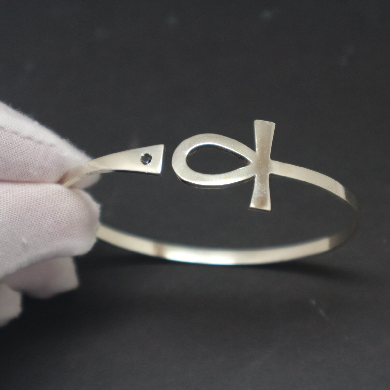 Egyptian Ankh Bracelet Bangle With Black Stone Ankh Jewelry Etsy