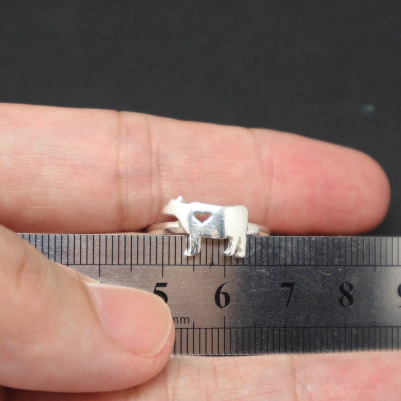 Vegan Gift Animal Ring Animal Jewelry Gift for Cow Lovers Owner Silver Cow Cattle Ring Best friend Cow Jewelry for Kid Daughter