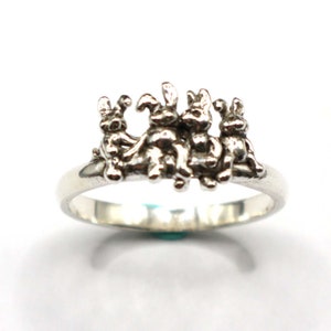 Silver Unique Family Rabbit Ring Jewelry for Mother or Wife - Sterling Silver Rabbit Jewelry for Men or Women
