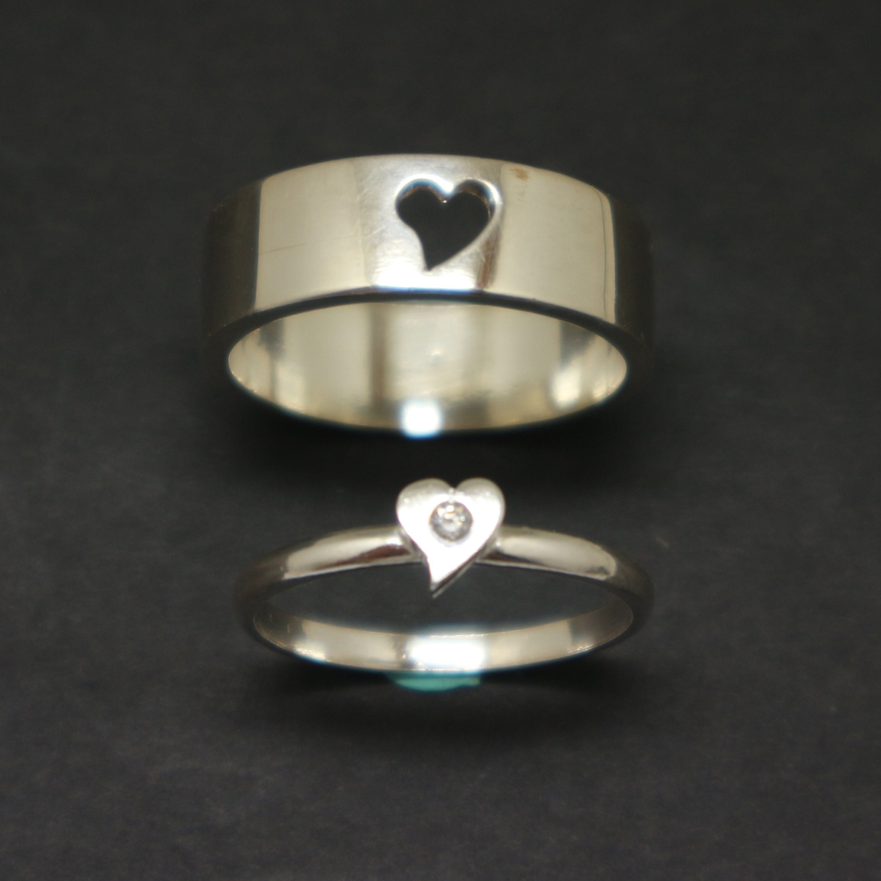 Silver Heart Promise Ring With Birthstone His and Her Promise Ring