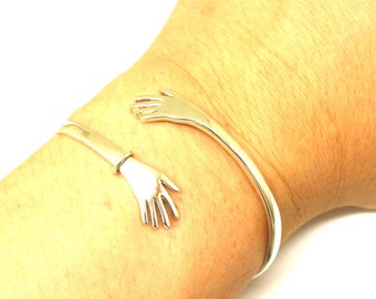 Sterling Silver Hug Bracelet Bangle - Gift for Wife