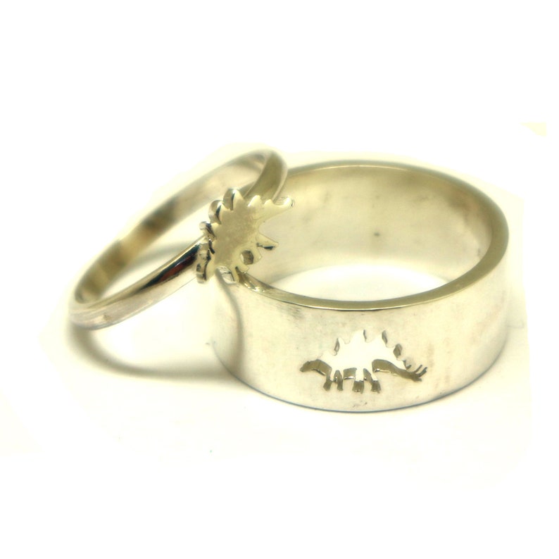 Bague assortie en argent Stegosaurus Cadeaux de bijoux Dinasour pour couples, hommes, femmes, petit ami, petite amie, mère, fille, meilleur ami image 8