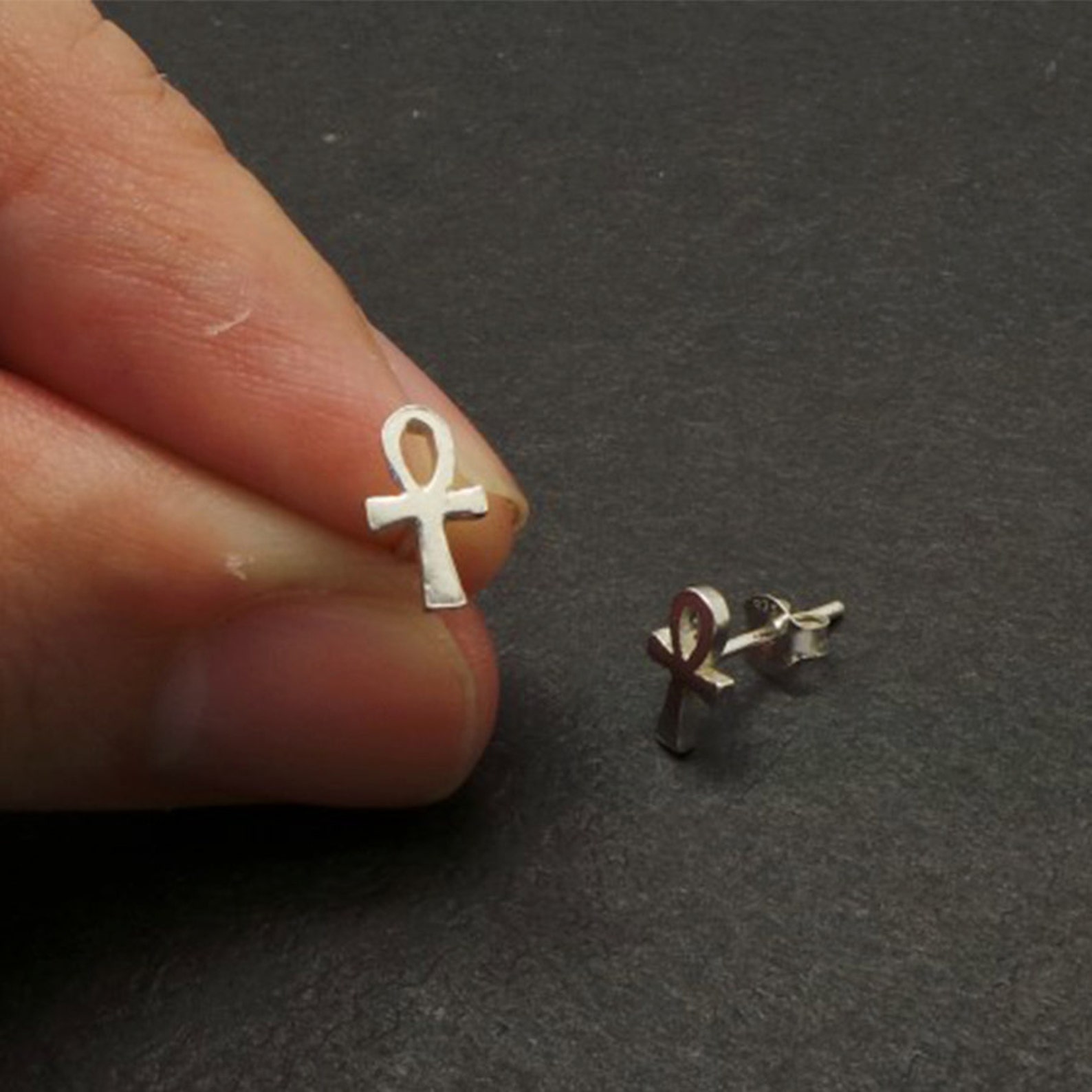 Silver Ankh Stud Earrings Egyptian Jewelry African Gift Etsy