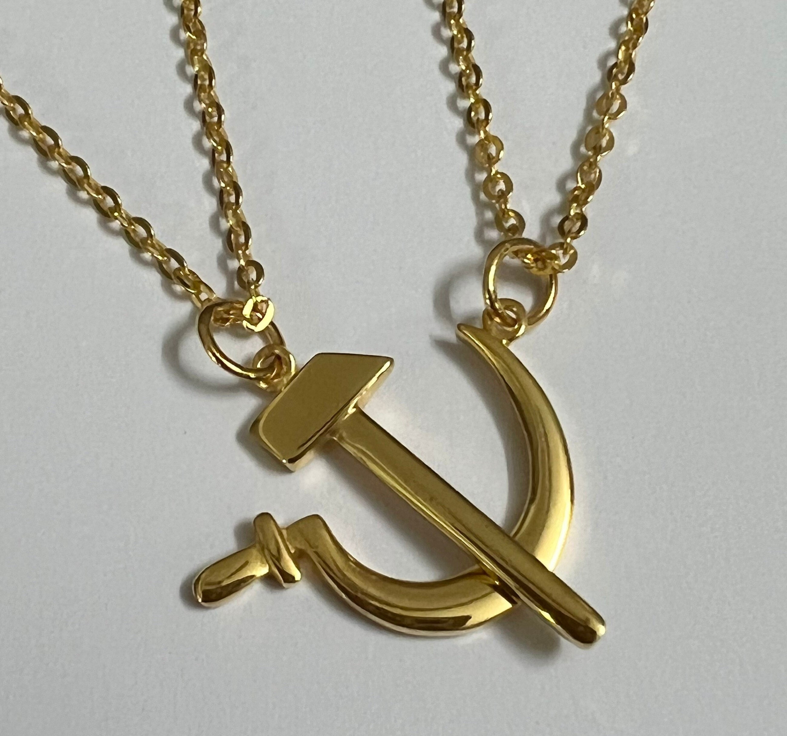 Gold Silver Communist Necklace Pendant : Hammer and Sickle
