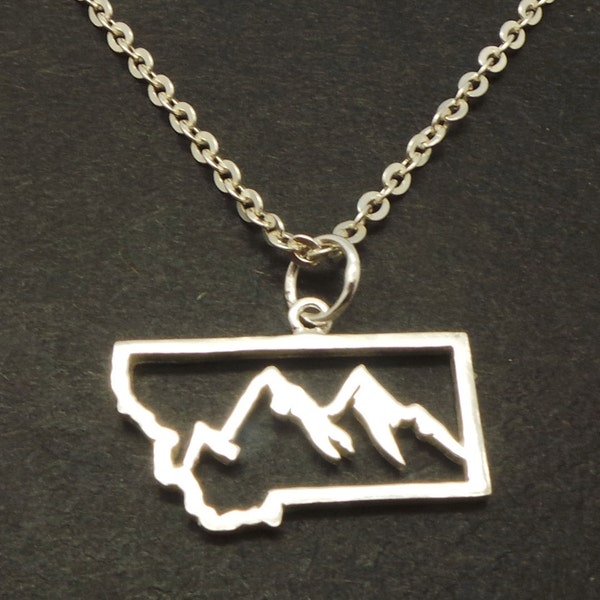 Silver Montana State Mountain Necklace - Mountaineer Montana Mountain Jewelry, Hike, Hope, Motivation, Inspiration Ring, camp gift for her