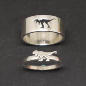 Silver T-Rex Dinosaur Ring: Personalized Name Boyfriend, Girlfriend, Men, Women