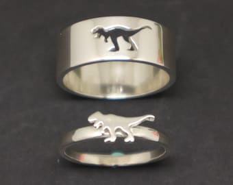T-Rex Dinosaur Promise Ring for Couples - TRex Jewelry, Matching His and Her Ring, Alternative Engagement Ring, Boyfriend Husband Gift