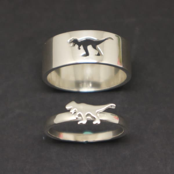 Silver T-Rex Dinosaur Ring: Personalized Name Boyfriend, Girlfriend, Men, Women