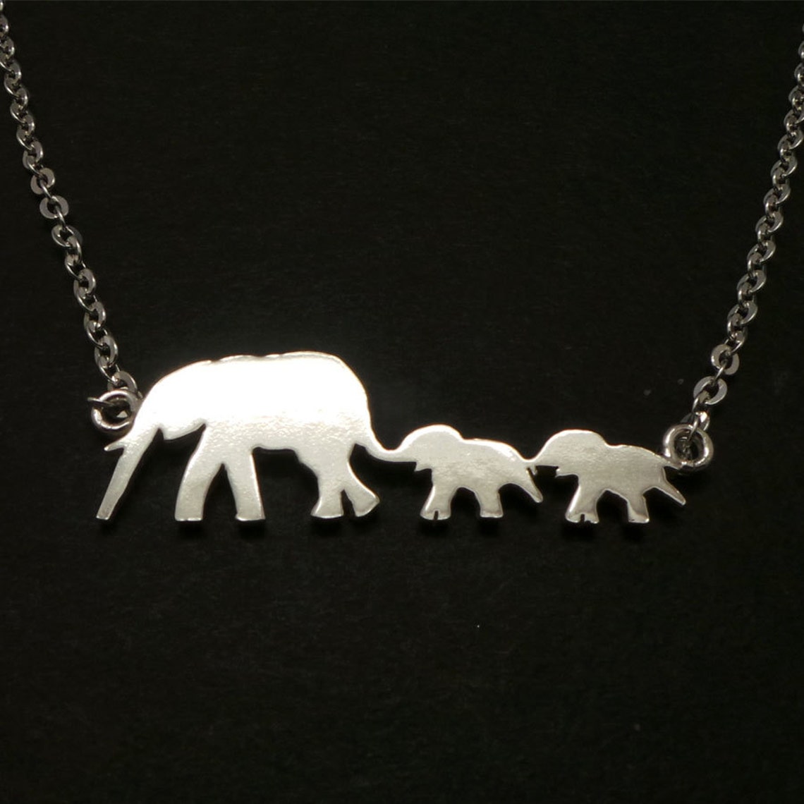 Silver Mother Daughter Elephant Necklace Elephant Family Etsy