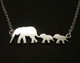 Silver Mother Daughter Elephant Necklace - Elephant Family Necklace Jewelry, Jewellery, Mother and Child Necklace, Mother Day, Mom Mama Gift