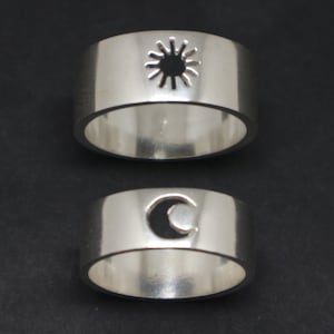 Anillo de plata con sol y luna: anillo de compromiso para parejas, anillo de compromiso alternativo a juego, regalo celestial, anillo minimalista sencillo.