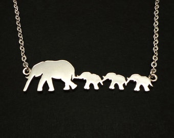 Personalized Mother and 3 Daughters Elephant Necklace - Small Little Elephant Charm Jewelry Pendant, Mother and Child Necklace, Mom and baby