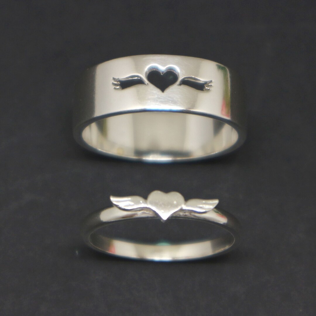 Sterling Silver Angel Wing Couple Rings: Matching Promise Rings - Etsy