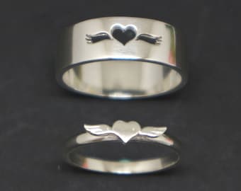 Sterling Silver Angel Wing Couple Rings: Matching Promise Rings