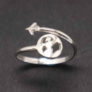 Silberne Weltkarte Ring - Reise Ring Schmuck, Flugzeug Globus Schmuck, Flugzeug Ring, Flugzeug Schmuck, Flugbegleiter Geschenk, Reisende Wanderer