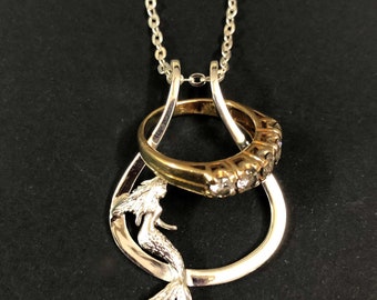 Silver Mermaid Ring Holder Necklace - Statement Jewelry Gift for Mother, Daughter, Women, Niece, Aunt, Best Friend, Wife, Grandmother