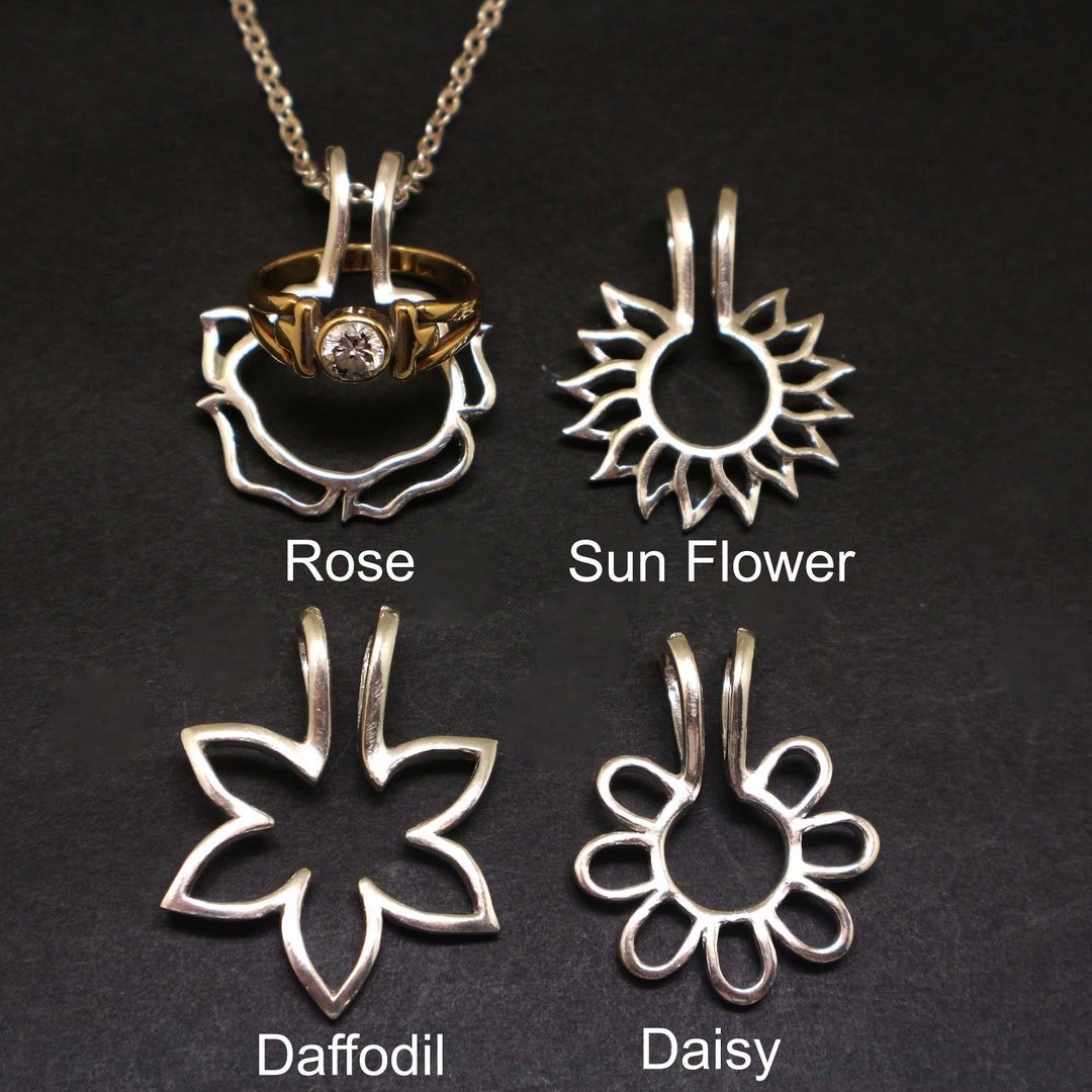 Silver Birth Flower Ring Holder Necklace Birthflower Ring Keeper