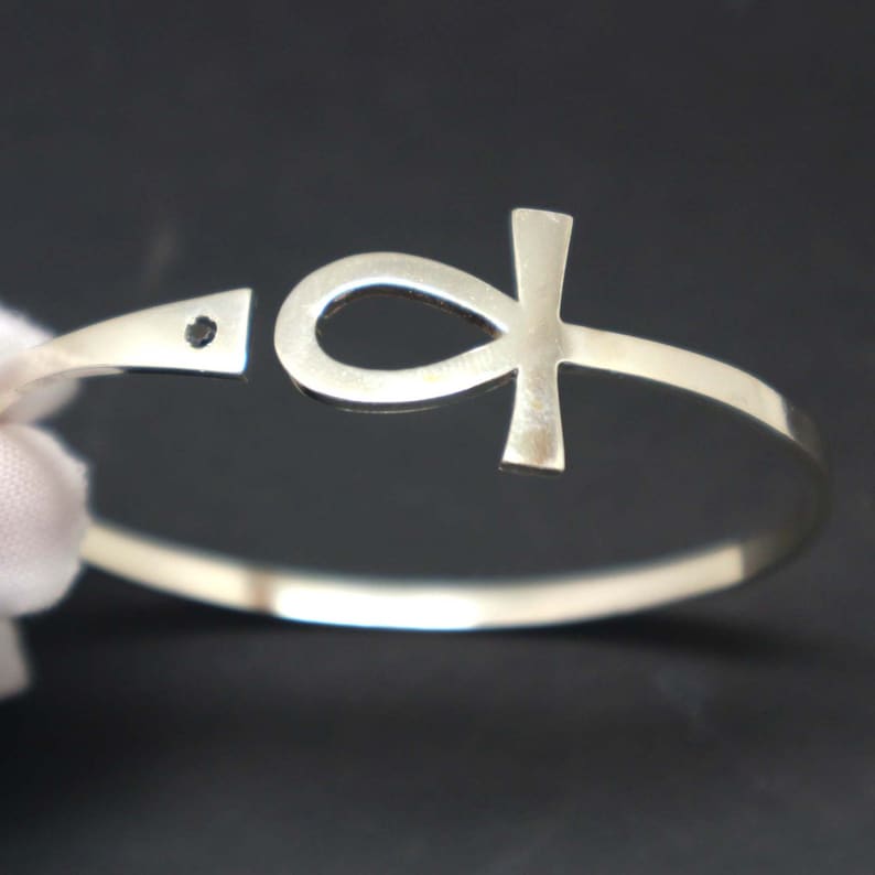 Egyptian Ankh Bracelet Bangle With Black Stone Ankh Jewelry Etsy