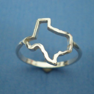 Bague d'État du Texas en argent - bague d'État personnalisée personnalisée, bijoux de cow-boy carte Houston Texas, cadeau Texas, bague minimaliste pour homme ou femme