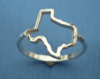 Silver Texas State Ring - Personalized Custom State Ring, Houston Texas Map Cowboy Jewelry, Texas Gift, Minimalist Ring for Men or Women