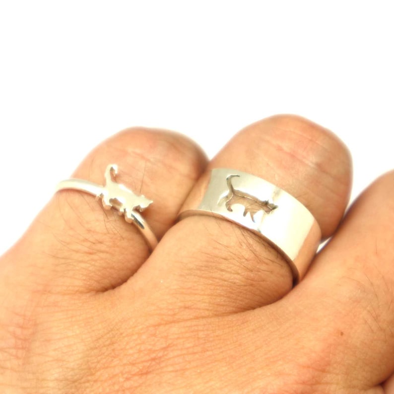 Cat Couple Set Promise Ring Cat Jewelry Cat Ring Etsy
