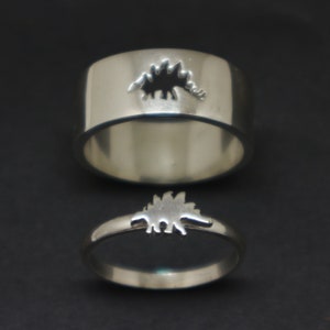 Silver Stegosaurus Matching Ring - Dinasour Jewelry Gifts for Couples, Men, Women, Boyfriend, Girlfriend, Mother, Daughter, Best Friend