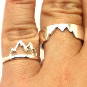 Sterling Silver Mountain Ring Set for 2 - Mountain Jewelry, Jewellery, Mountain Lovers Gift, Inspirational Jewelry, Mountain Girl Gift