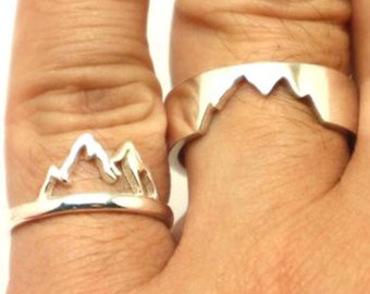 Sterling Silver Mountain Ring Set voor 2 - berg sieraden, juwelen, berg liefhebbers Gift, inspirerende sieraden, berg meisje cadeau