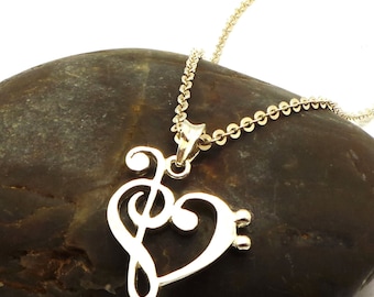 Zilveren muzieknoot hart ketting - Solsleutel en bassleutel ketting - Muzieknoot liefde hart ketting