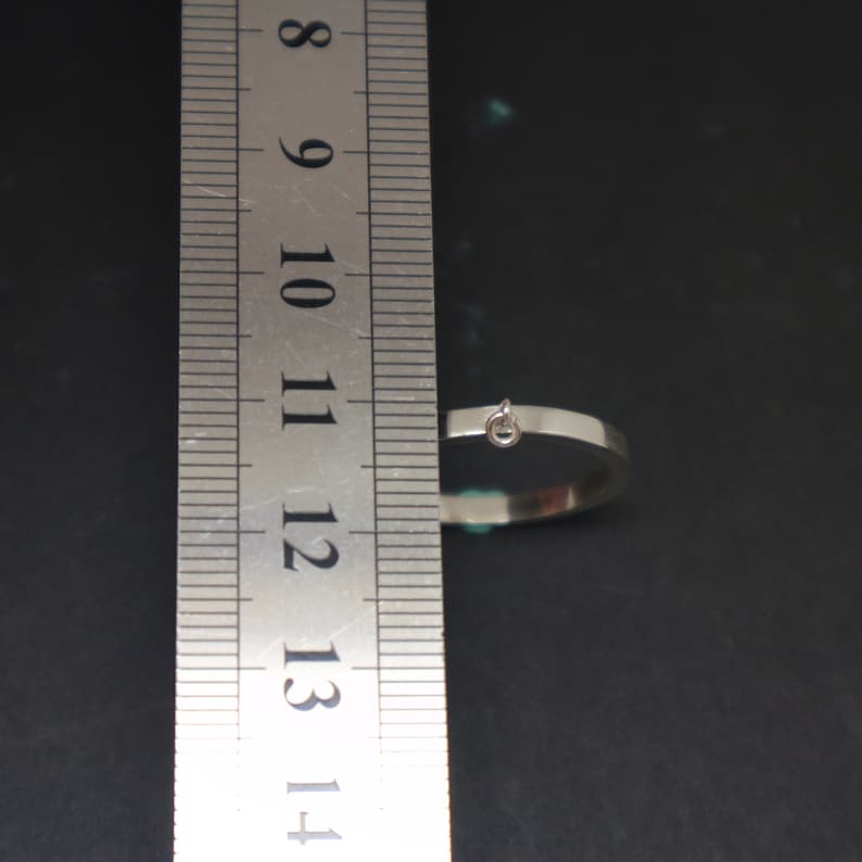 May include: A silver metal ring with a small loop attached to the top. The ring is measured against a ruler, showing it is approximately 11.5 inches in diameter.