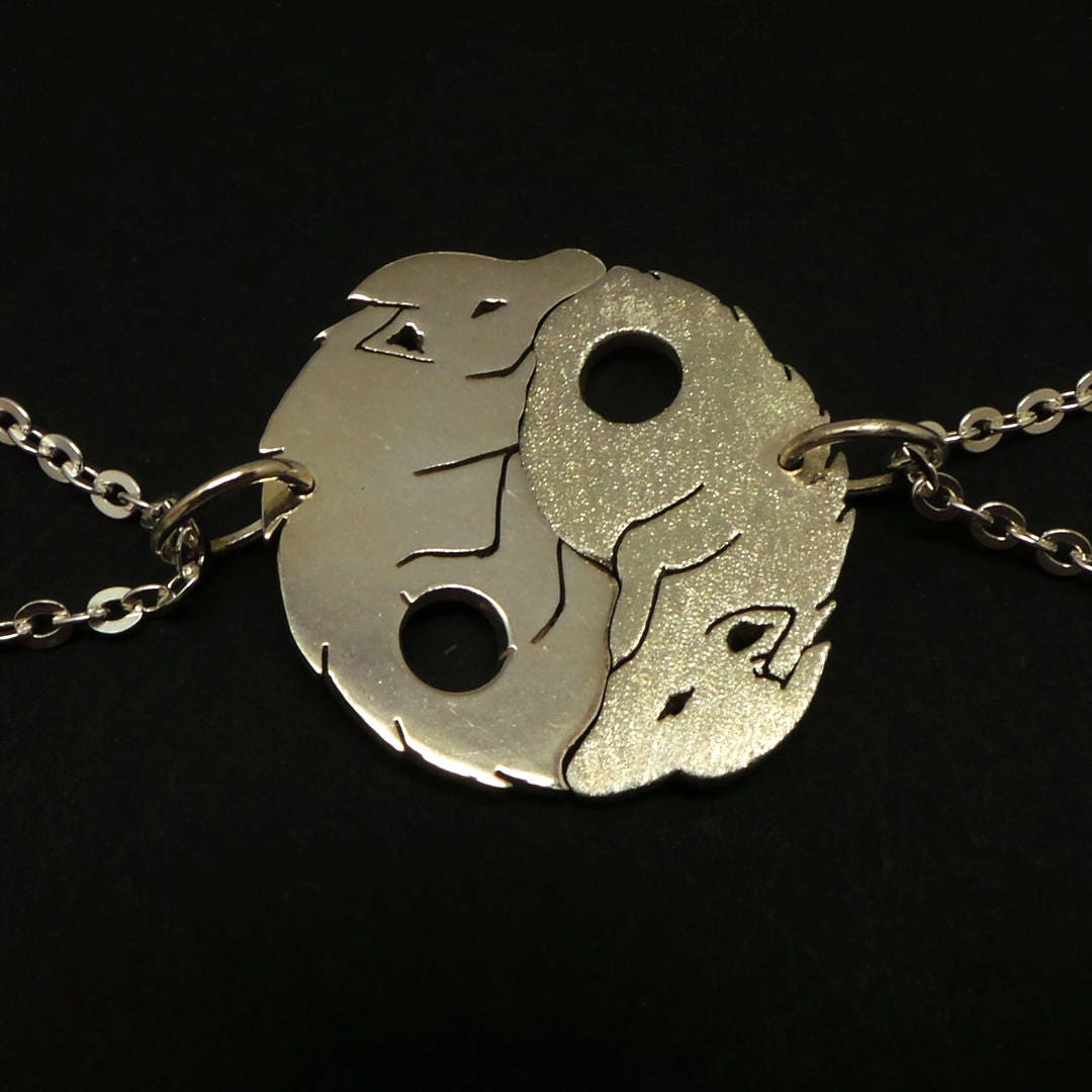 Silver Yin Yang Wolf Couple Necklace 
