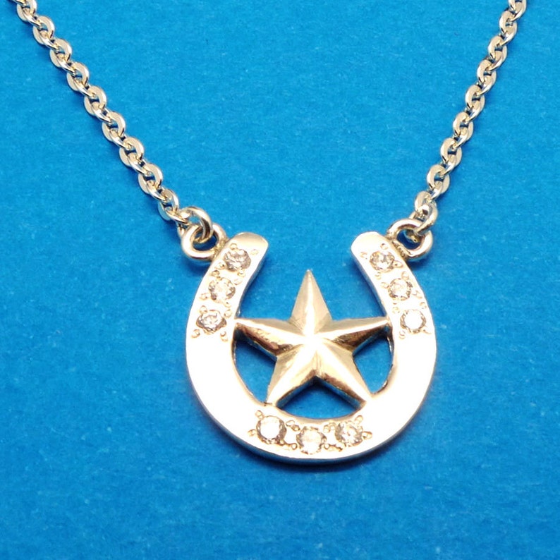 Lucky Horseshoe Cowboy Texas Necklace Choker 925 Sterling Silver Texas Necklace Birthstone Jewelry Star Cowboy Horse Shoe Jewelry