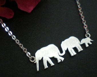 Sterling Silver Elephant Jewellery - Elephant Necklace, Elephant Jewelry, Mom Elephant Gift, Father Mother Daughter Gift, Family Necklace