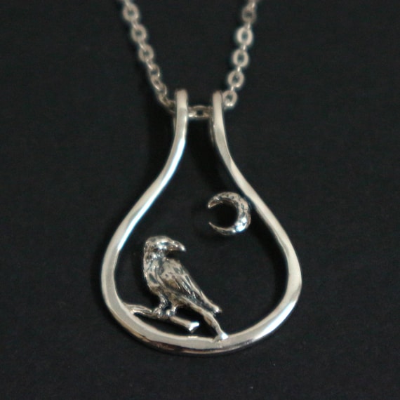 Silver Raven Pendant Necklace : Crow Jewelry, Custom Rose Gold Plating